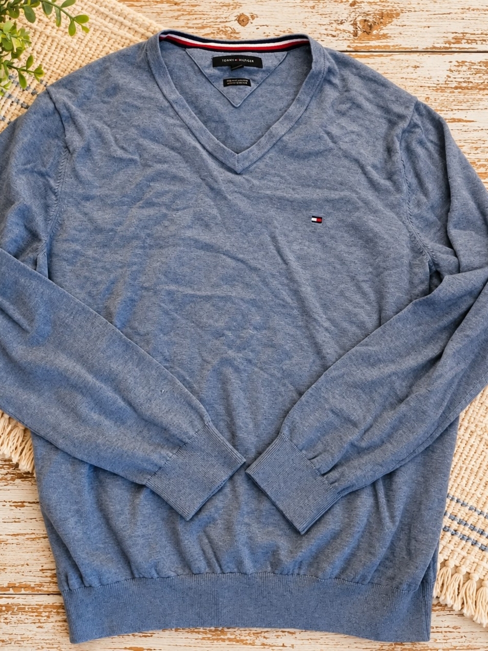 Tommy Hilfiger Men's V-Neck Sweater - Blue Premium Cotton Sz XL